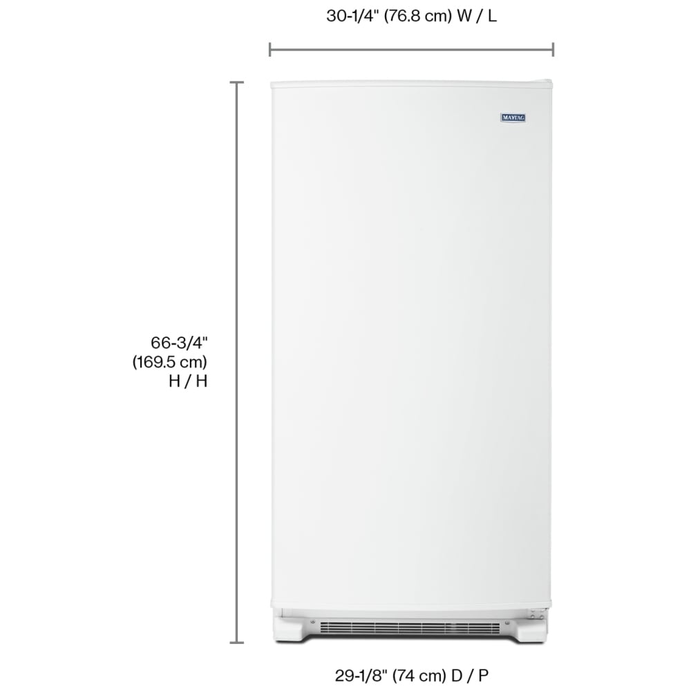 Maytag MZF34X18FW Upright Freezer, 30 inch Width, 18 cu. ft. Capacity, Automatic, Reversible Door, Interior Light (Freezer), White colour