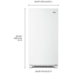 Maytag MZF34X18FW Upright Freezer, 30 inch Width, 18 cu. ft. Capacity, Automatic, Reversible Door, Interior Light (Freezer), White colour