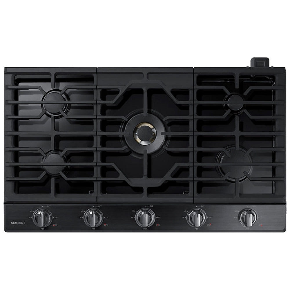 Samsung NA36N7755TG Gas Cooktop, 36 inch Exterior Width, 5 Burners, 22,000 BTU Highest Burner, Black Stainless Steel colour Wok Grate, Illuminated Knob