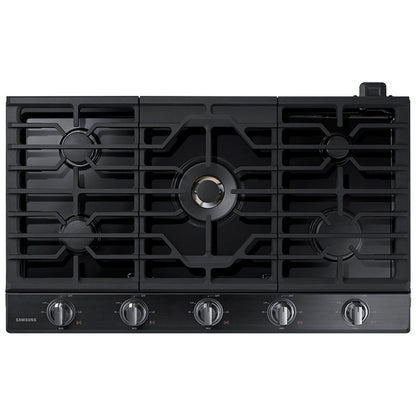 Samsung NA36N7755TG Gas Cooktop, 36 inch Exterior Width, 5 Burners, 22,000 BTU Highest Burner, Black Stainless Steel colour Wok Grate, Illuminated Knob