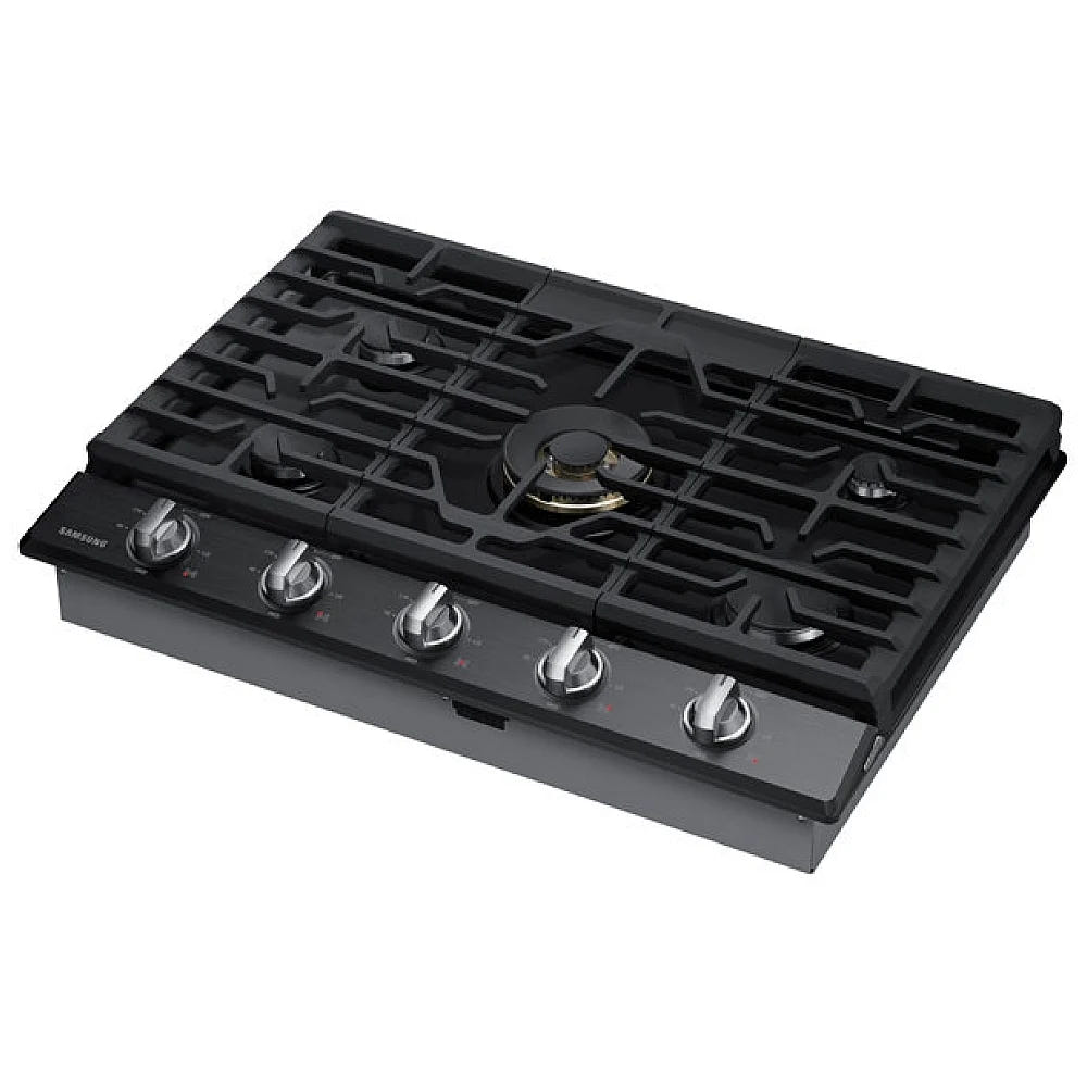 Samsung NA36N7755TG Gas Cooktop, 36 inch Exterior Width, 5 Burners, 22,000 BTU Highest Burner, Black Stainless Steel colour Wok Grate, Illuminated Knob