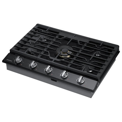 Samsung NA36N7755TG Gas Cooktop, 36 inch Exterior Width, 5 Burners, 22,000 BTU Highest Burner, Black Stainless Steel colour Wok Grate, Illuminated Knob