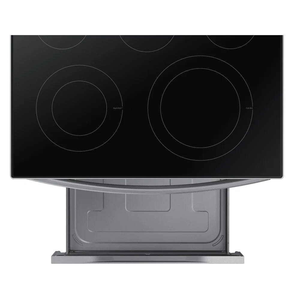 Samsung NE63A6511SS - NE63A6511SS/AC Electric Range, 6.3 cu. ft. Capacity, 30 inch Exterior Width, Convection, 5 Burners, Storage Drawer, Air Fry, Self Clean, 3,300 Watts Highest Burner Element, Stainless Steel colour