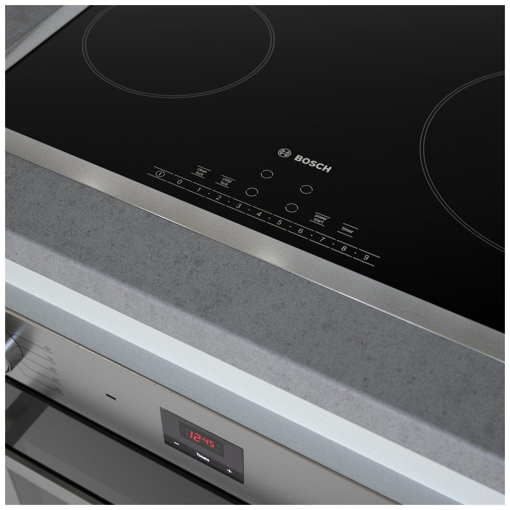Bosch 500 Series NET5469SC Electric Cooktop, 24 inch Exterior Width, 4 Burners, Black Series 6