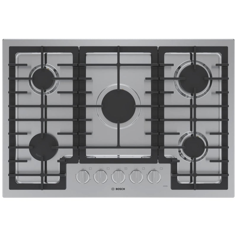 Bosch 500 Series NGM5059UC Gas Cooktop, 30 inch Exterior Width, 5 Burners, Stainless Steel colour