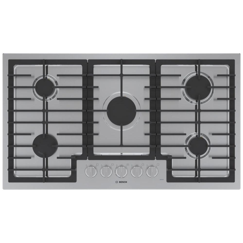 Bosch 500 Series NGM5659UC Gas Cooktop, 36 inch Exterior Width, 5 Burners, 10,300 BTU Highest Burner, Stainless Steel colour