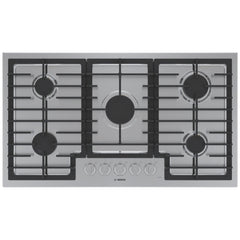 Bosch 500 Series NGM5659UC Gas Cooktop, 36 inch Exterior Width, 5 Burners, 10,300 BTU Highest Burner, Stainless Steel colour