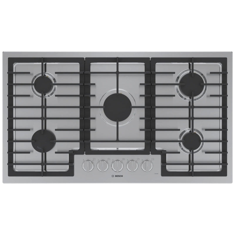 Bosch 500 Series NGM5659UC Gas Cooktop, 36 inch Exterior Width, 5 Burners, 10,300 BTU Highest Burner, Stainless Steel colour