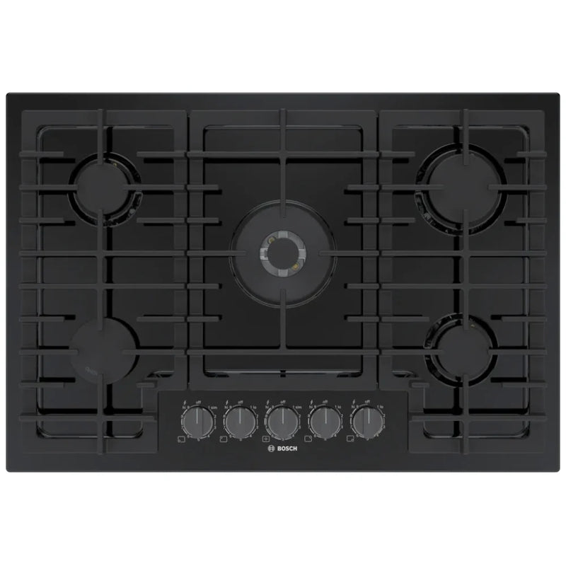 Bosch 800 Series NGM8049UC Gas Cooktop, 30 inch Exterior Width, 5 Burners, 17,000 BTU Highest Burner, Black colour