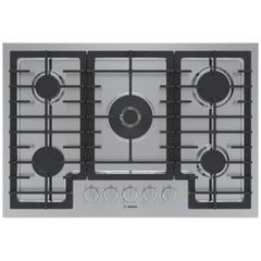 Bosch 800 Series NGM8059UC Gas Cooktop, 30 inch Exterior Width, 5 Burners, 17,000 BTU Highest Burner, Stainless Steel colour