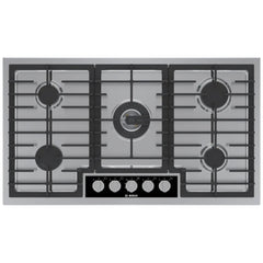 Bosch Benchmark Series NGMP659UC Gas Cooktop, 36 inch Exterior Width, 5 Burners, 6,000 BTU Highest Burner, Stainless Steel colour