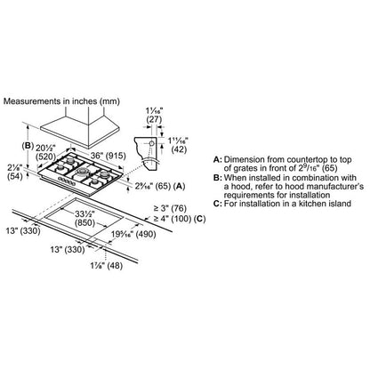 36" Bosch Benchmark Gas Cooktop, Benchmark, Tempered Glass, FlameSelect NGMP677UC