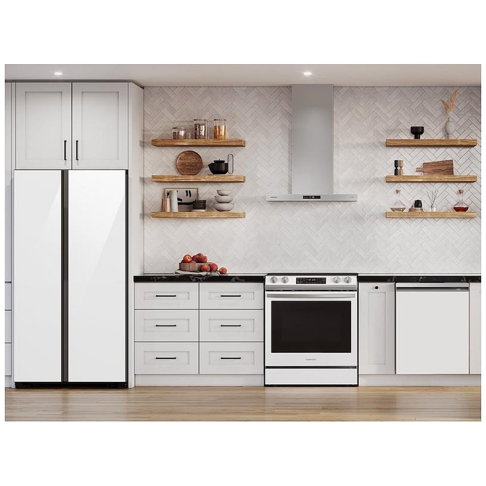 Samsung Bespoke NK30CB700WCGAA Range Hood, 30 inch Exterior Width, Chimney, Wall Mounted, 630 CFM, Accepts Both