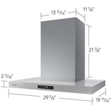 Samsung Bespoke NK30CB700WCGAA Range Hood, 30 inch Exterior Width, 630 CFM, LED, Charcoal Filters, Grey Glass colour