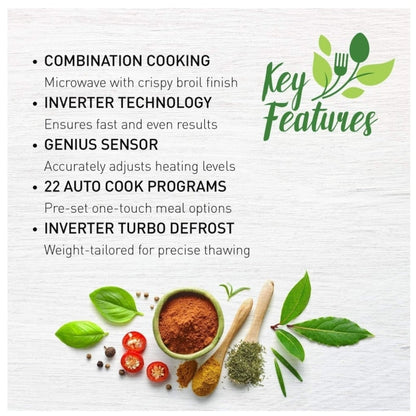 Panasonic NNGT69KSC Countertop Microwave, 20 inch Exterior Width, 1.1 cu. ft. Capacity, 1,100 W Watts, Stainless Steel colour Inverter Technology