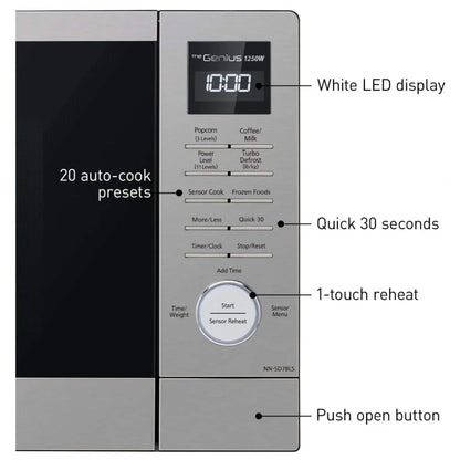 Panasonic NNSD78LSC Countertop Microwave, 22 inch Exterior Width, 1.6 cu. ft. Capacity, 1,200 W Watts, Stainless Steel colour Cyclonic Inverter