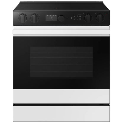 Samsung Bespoke NSE6DB850012AC Electric Range, 6.3 cu. ft. Capacity, 30 inch Exterior Width, Convection, 5 Burners, Storage Drawer, & , Self Clean, 3,600 Watts Highest Burner Element, White colour True European Convection