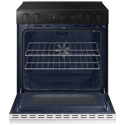 Samsung Bespoke NSE6DB850012AC Electric Range, 6.3 cu. ft. Capacity, 30 inch Exterior Width, Convection, 5 Burners, Storage Drawer, & , Self Clean, 3,600 Watts Highest Burner Element, White colour True European Convection