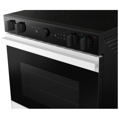 Samsung Bespoke NSE6DB850012AC Electric Range, 6.3 cu. ft. Capacity, 30 inch Exterior Width, Convection, 5 Burners, Storage Drawer, & , Self Clean, 3,600 Watts Highest Burner Element, White colour True European Convection