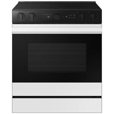 Samsung NSE6DB870012AC Electric Range, 6.3 cu. ft. Capacity, 30 inch Exterior Width, Convection, 5 Burners, Storage Drawer, Air Fry, Self Clean, 3,600 Watts Highest Burner Element, White Glass: colour True European Convection