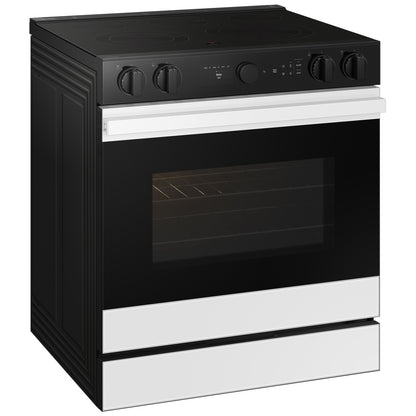 Samsung NSE6DB870012AC Electric Range, 6.3 cu. ft. Capacity, 30 inch Exterior Width, Convection, 5 Burners, Storage Drawer, Air Fry, Self Clean, 3,600 Watts Highest Burner Element, White Glass: colour True European Convection