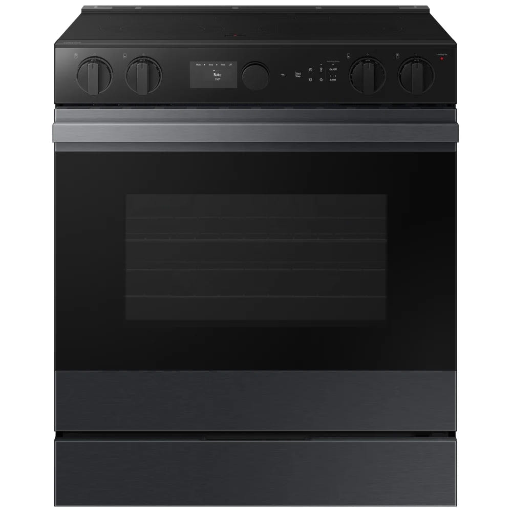 Samsung Bespoke NSE6DG8500MTAC Electric Range, 6.3 cu. ft. Capacity, 30 inch Exterior Width, True Convection, 5 Burners, Storage Drawer, & , Self Clean, 3,600 Watts Highest Burner Element, Black Matte Steel colou