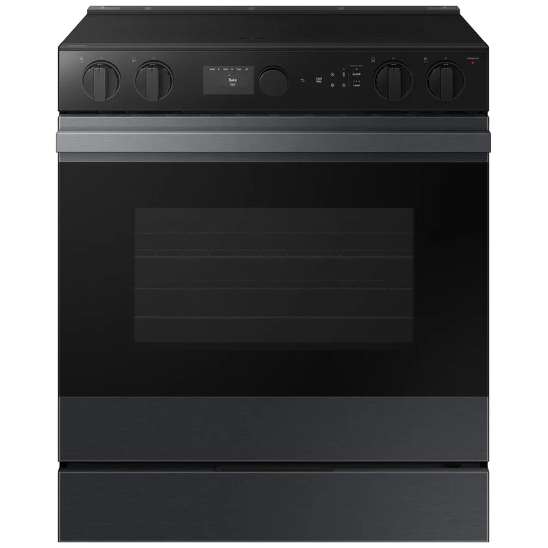 Samsung Bespoke NSE6DG8500MTAC Electric Range, 6.3 cu. ft. Capacity, 30 inch Exterior Width, True Convection, 5 Burners, Storage Drawer, Yes, Self Clean, 3,600 W Highest Element, Black Matte Steel colour