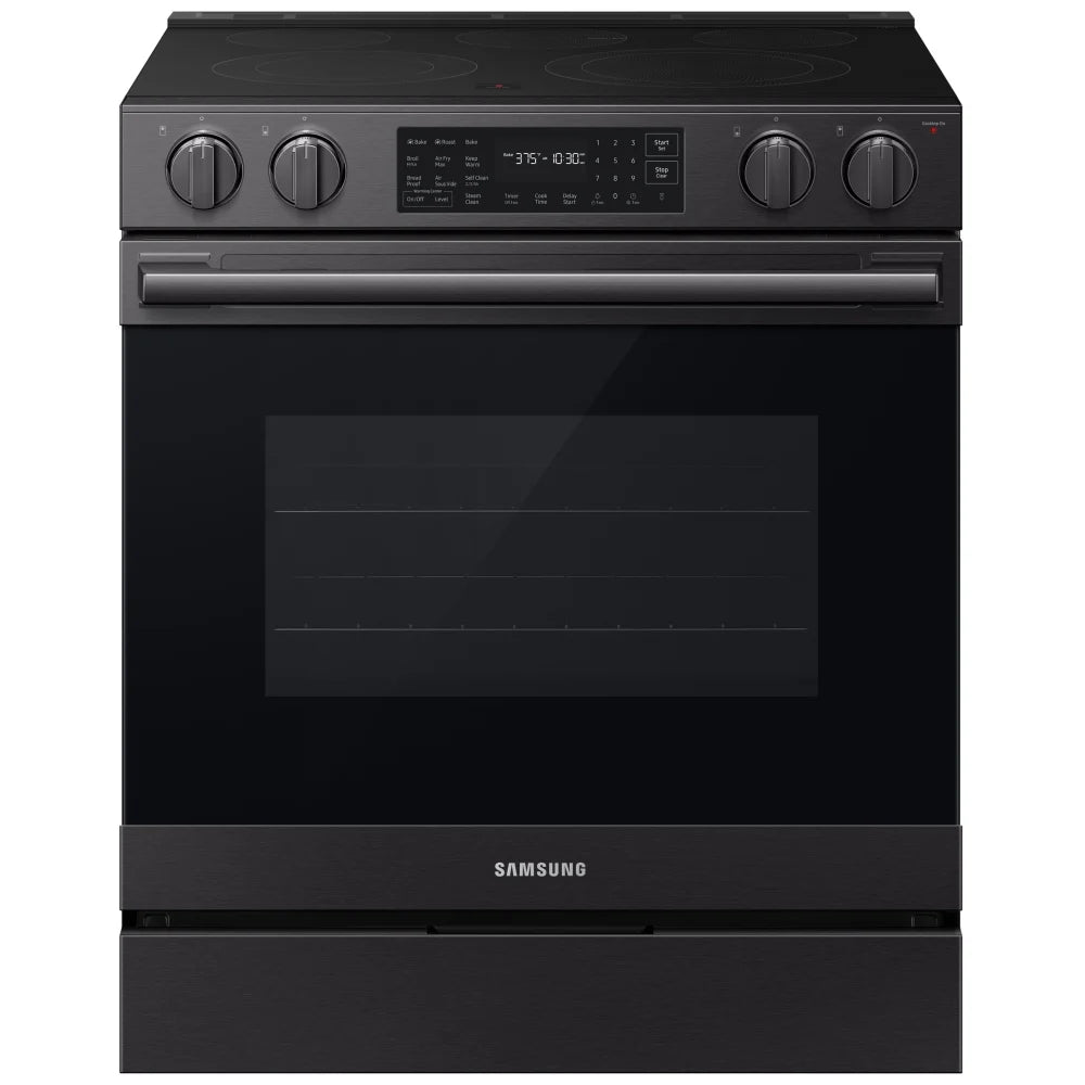 Samsung NSE80H63SEAC Electric Range, 6.3 cu. ft. Capacity, 30 inch Exterior Width, True Convection, 5 Burners, Storage Drawer, & , Self Clean, 3,000 W Highest Element, Matt Black Stainless colour, SmartThings™