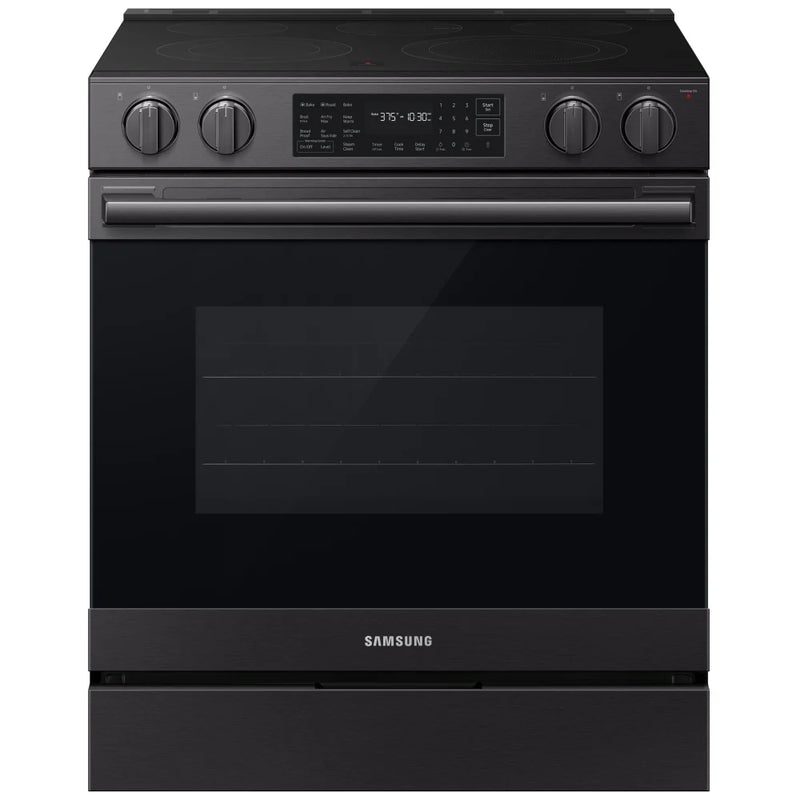 Samsung NSE80H63SEAC Electric Range, 6.3 cu. ft. Capacity, 30 inch Exterior Width, True Convection, 5 Burners, Storage Drawer, & , Self Clean, 3,000 W Highest Element, Matt Black Stainless colour, SmartThings™