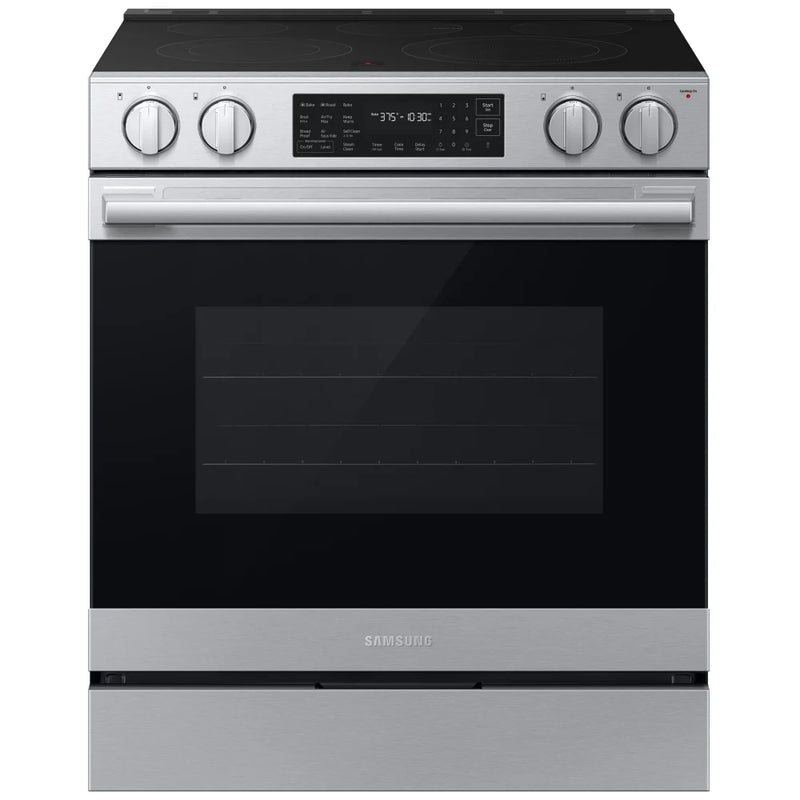 Samsung NSE80H63SRAC Electric Range, 6.3 cu. ft. Capacity, 30 inch Exterior Width, True Convection, 5 Burners, Storage Drawer, & , Self Clean, 3,000 W Highest Element, Stainless Steel colour, SmartThings™