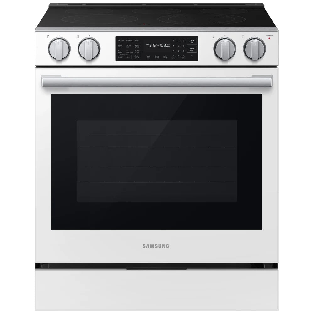 Samsung NSE80H63SWAC Electric Range, 6.3 cu. ft. Capacity, 30 inch Exterior Width, True Convection, 5 Burners, Storage Drawer, & , Self Clean, 3,000 W Highest Element, White colour, SmartThings™