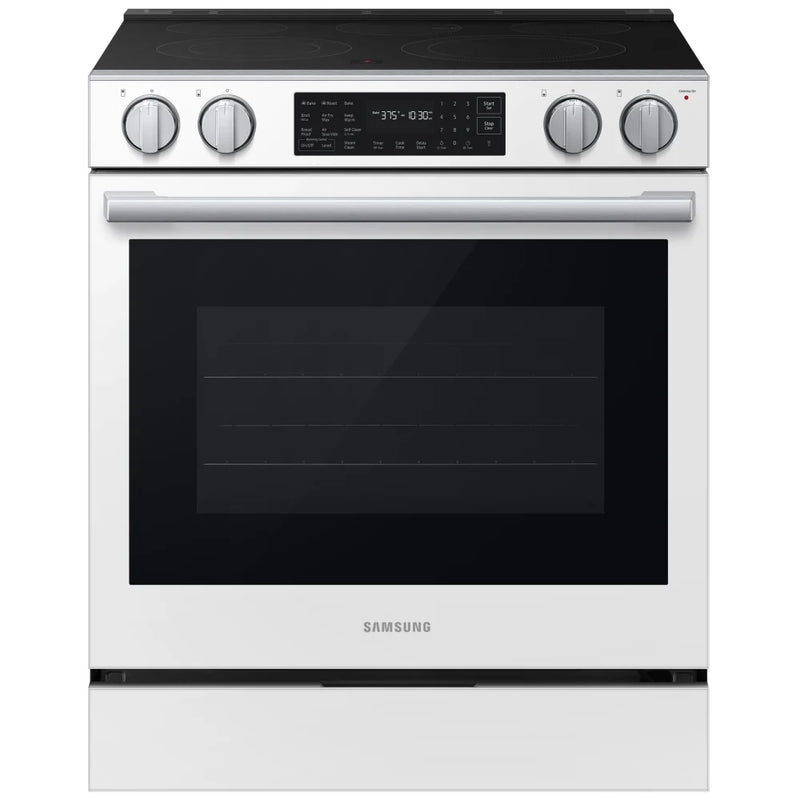 Samsung NSE80H63SWAC Electric Range, 6.3 cu. ft. Capacity, 30 inch Exterior Width, True Convection, 5 Burners, Storage Drawer, & , Self Clean, 3,000 W Highest Element, White colour, SmartThings™