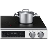Samsung NSE80H63SWAC Electric Range, 6.3 cu. ft. Capacity, 30 inch Exterior Width, True Convection, 5 Burners, Storage Drawer, & , Self Clean, 3,000 W Highest Element, White colour, SmartThings™