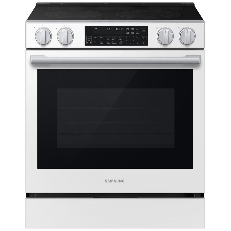Samsung NSE90H63SWAC Electric Range, 6.3 cu. ft. Capacity, 30 inch Exterior Width, True Convection, 5 Burners, Storage Drawer, & , Self Clean, 3,600 W Highest Element, White colour, Express Boil™, SmartThings™