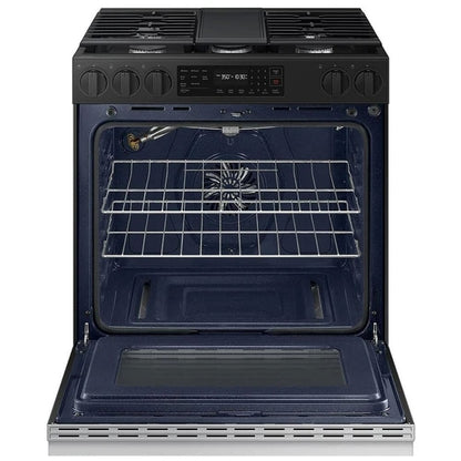 Samsung Bespoke NSG6DG8300SRAA Gas Range, 6 cu. ft. Capacity, 30 inch Exterior Width, Self Clean, Convection, 5 Burners, Storage Drawer, Air Fry, 17,000 BTU Highest Burner, Stainless Steel colour Griddle