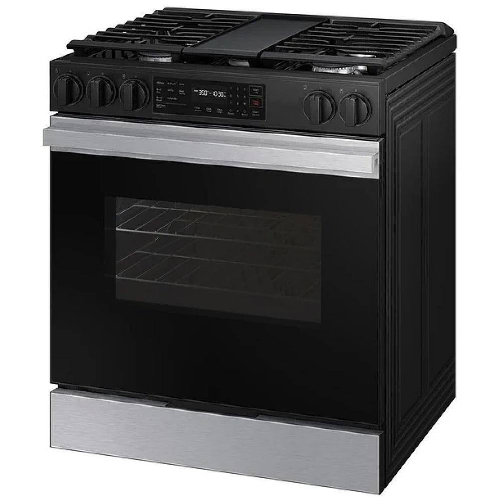 Samsung Bespoke NSG6DG8300SRAA Gas Range, 6 cu. ft. Capacity, 30 inch Exterior Width, Self Clean, Convection, 5 Burners, Storage Drawer, Air Fry, 17,000 BTU Highest Burner, Stainless Steel colour Griddle