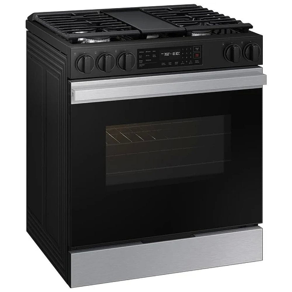 Samsung Bespoke NSG6DG8300SRAA Gas Range, 6 cu. ft. Capacity, 30 inch Exterior Width, Self Clean, Convection, 5 Burners, Storage Drawer, Air Fry, 17,000 BTU Highest Burner, Stainless Steel colour Griddle