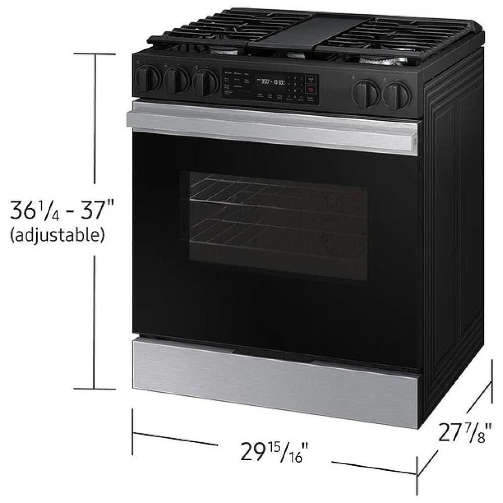 Samsung Bespoke NSG6DG8300SRAA Gas Range, 6 cu. ft. Capacity, 30 inch Exterior Width, Self Clean, Convection, 5 Burners, Storage Drawer, Air Fry, 17,000 BTU Highest Burner, Stainless Steel colour Griddle
