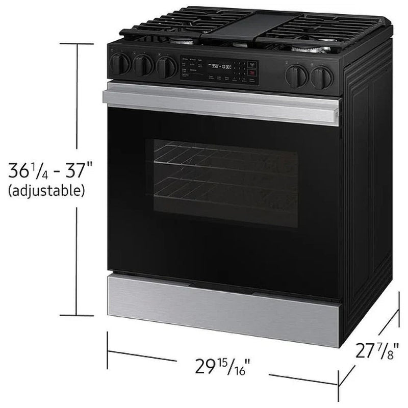 Samsung Bespoke NSG6DG8300SRAA Gas Range, 6 cu. ft. Capacity, 30 inch Exterior Width, Self Clean, Convection, 5 Burners, Storage Drawer, Yes, 17,000 BTU Highest Burner, Stainless Steel colour