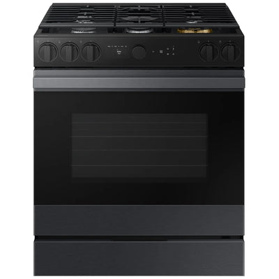 Samsung Bespoke NSG6DG8500MTAA Gas Range, 6 cu. ft. Capacity, 30 inch Exterior Width, Self Clean, True Convection, 5 Burners, Storage Drawer, & , 18,000 BTU Highest Burner, Black Matte Steel colour Aluminum Griddle,