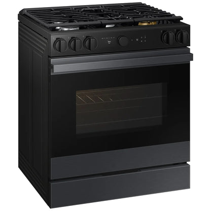 Samsung Bespoke NSG6DG8500MTAA Gas Range, 6 cu. ft. Capacity, 30 inch Exterior Width, Self Clean, True Convection, 5 Burners, Storage Drawer, & , 18,000 BTU Highest Burner, Black Matte Steel colour Aluminum Griddle,