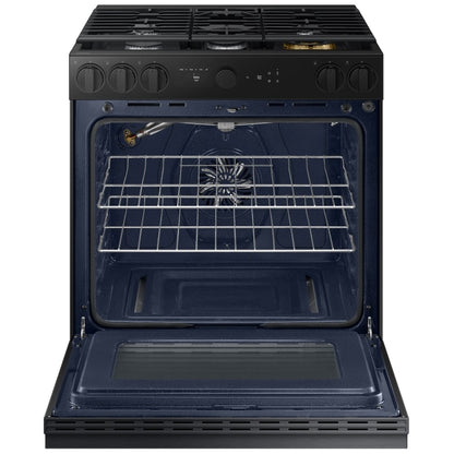 Samsung Bespoke NSG6DG8500MTAA Gas Range, 6 cu. ft. Capacity, 30 inch Exterior Width, Self Clean, True Convection, 5 Burners, Storage Drawer, & , 18,000 BTU Highest Burner, Black Matte Steel colour Aluminum Griddle,