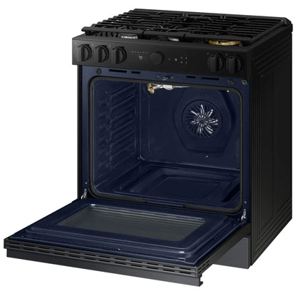 Samsung Bespoke NSG6DG8500MTAA Gas Range, 6 cu. ft. Capacity, 30 inch Exterior Width, Self Clean, True Convection, 5 Burners, Storage Drawer, & , 18,000 BTU Highest Burner, Black Matte Steel colour Aluminum Griddle,