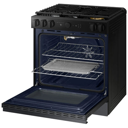Samsung Bespoke NSG6DG8500MTAA Gas Range, 6 cu. ft. Capacity, 30 inch Exterior Width, Self Clean, True Convection, 5 Burners, Storage Drawer, & , 18,000 BTU Highest Burner, Black Matte Steel colour Aluminum Griddle,