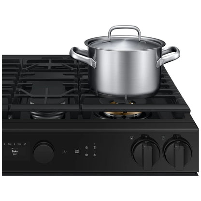 Samsung Bespoke NSG6DG8500MTAA Gas Range, 6 cu. ft. Capacity, 30 inch Exterior Width, Self Clean, True Convection, 5 Burners, Storage Drawer, & , 18,000 BTU Highest Burner, Black Matte Steel colour Aluminum Griddle,