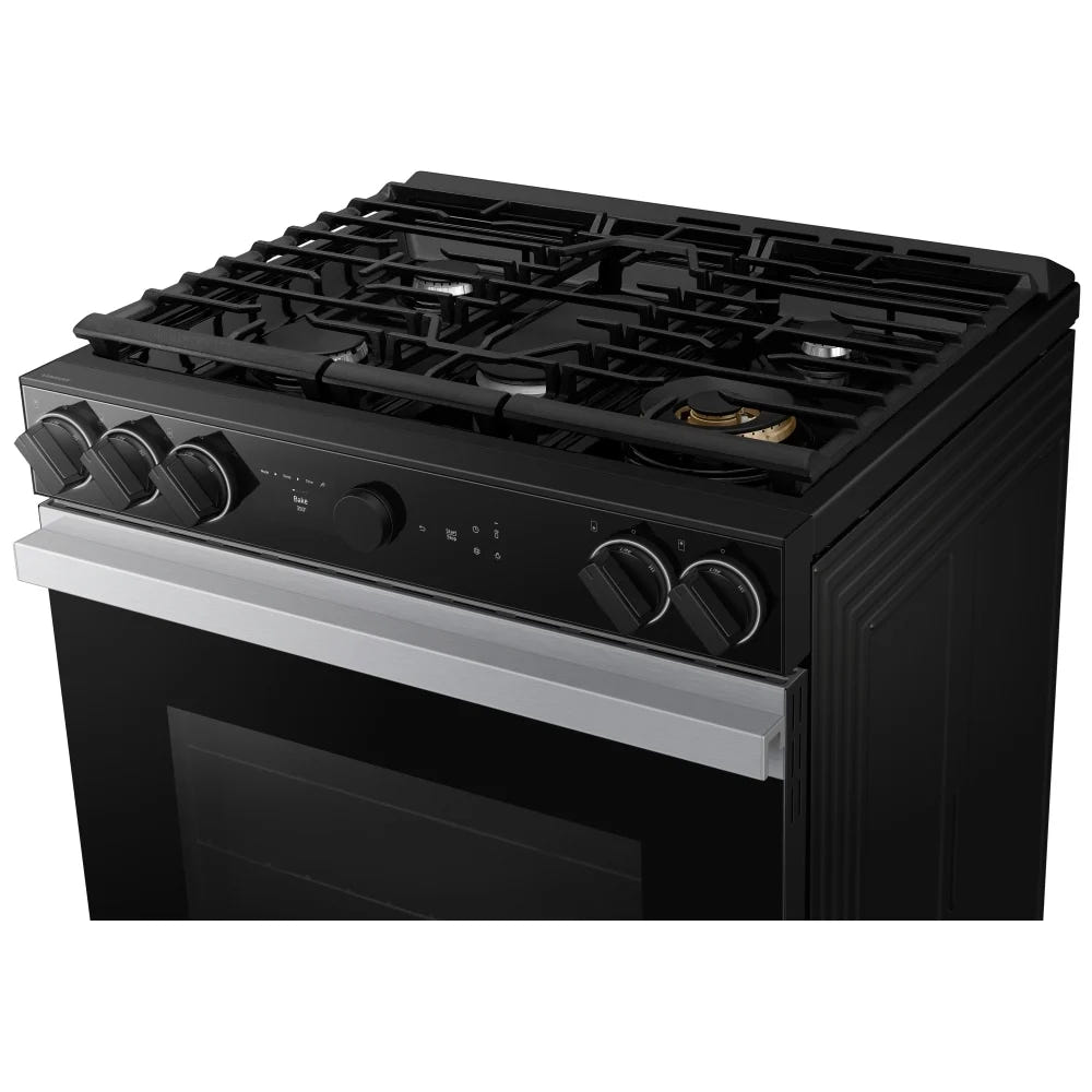 Samsung Bespoke NSG6DG8700SRAA Gas Range, 6 cu. ft. Capacity, 30 inch Exterior Width, Self Clean, True Convection, 5 Burners, Storage Drawer, & , 23,000 BTU Highest Burner, Stainless Steel colour Smart Oven Camera