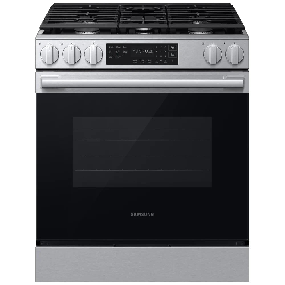 Samsung NSG70H60SRAA Gas Range, 6 cu. ft. Capacity, 30 inch Exterior Width, Self Clean, Convection, 5 Burners, Storage Drawer, Air Fry, 17,000 BTU Highest Burner, Stainless Steel colour, SmartThings™