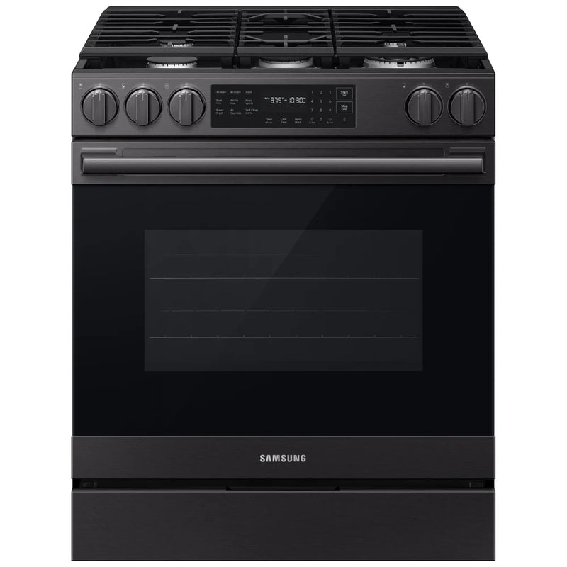 Samsung NSG80H60SEAA Gas Range, 6 cu. ft. Capacity, 30 inch Exterior Width, Self Clean, True Convection, 5 Burners, Storage Drawer, & , 18,000 BTU Highest Burner, Matt Black Stainless colour, SmartThings™