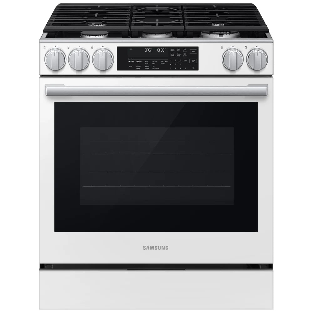 Samsung NSG90H60SWAA Gas Range, 6 cu. ft. Capacity, 30 inch Exterior Width, Self Clean, True Convection, 5 Burners, Storage Drawer, & , 23,000 BTU Highest Burner, White colour