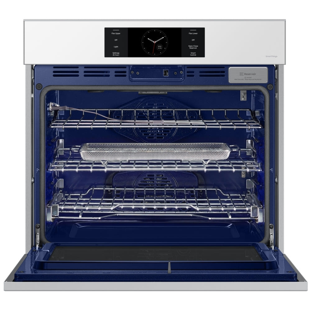 Samsung Bespoke NV51CB700S12AA Single Wall Oven, 30 inch Exterior Width, Convection, Self Clean, 5.1 cu. ft. Capacity, Temperature Probe, Wifi Enabled, Air Fry, White colour AlI Pro Cooking, Air Fry, Push-to-Open Door, FlexDuo